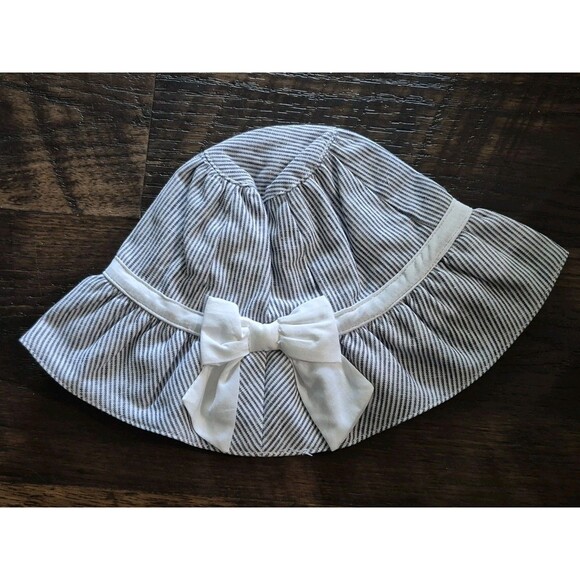 Janie and Jack Linen stripe  sun hat baby girls 3 To 6  Months Coastal New - Picture 1 of 5